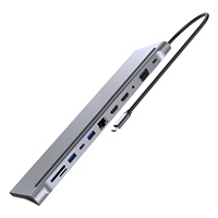 Docking Station Multiport Tipe C 12-in-1 dengan Output Video Ganda VGA, Ethernet RJ45, Pengisian Daya PD, USB 3.0, Pembaca Kartu TF, dan Hub Multiport
