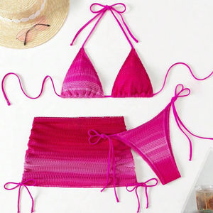Nouvelle robe de plage en maille dégradée trois pièces et bikini sexy - Product Image 1