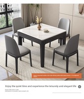 Ensemble table et chaises de salle à manger en marbre et bois massif, style nordique moderne, 4 places, pour cuisine et petit espace.