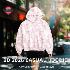 <b>Pink</b> Floral Print <b>Women</b> <b>Hoodie</b> Pullover Sweatshirt Hooded Long Sleeve Drop Shoulder Casual Regular Fit - Product Image 2