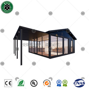 Cabaña Modular Prefabricada de Acero Ligero Metálico Negro con Toldo Lateral, Puerta Corredera Grande de Vidrio, Casa Pequeña para Oficina, Alojamiento o Ocio - Product Image 6