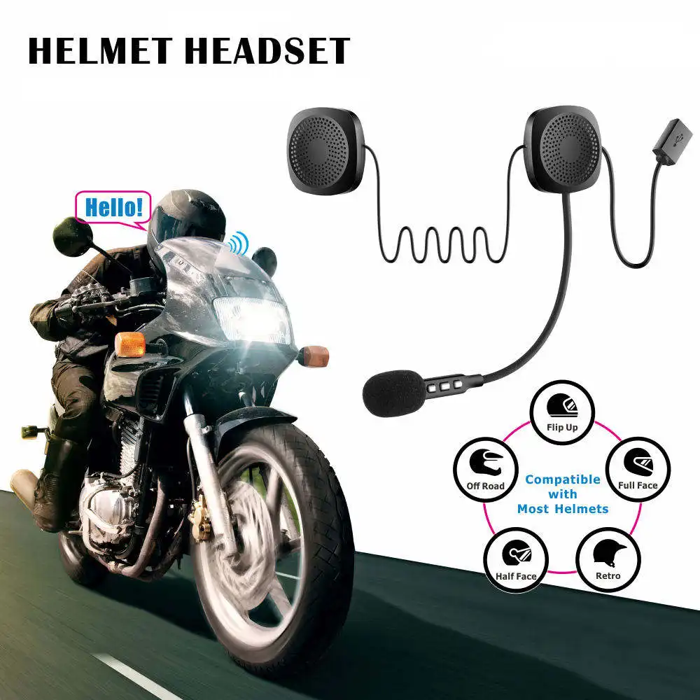 オートバイBluetoothワイヤレスヘッドセットバイクヘルメットインターホンハンズフリースピーカーヘッドフォンLEDイヤーフックAudifonosInalambricos