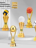 Trophées de compétition sportive personnalisés pour l'athlétisme, le tennis de table, le golf - Coupes en résine plaquées or avec motifs peints, origine Chine