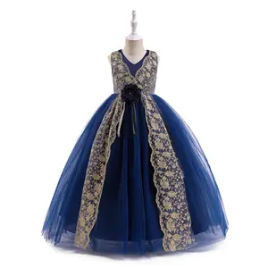 Элегантное платье из тюля для девочек, Свадебное бальное платье с вышивкой, платье принцессы без рукавов для дня рождения, праздничное платье для девочек
