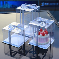 Boîte à gâteau carrée transparente à logo imprimé, simple couche, 4/8/10/12 pouces, pour mariage, fête, joyeux anniversaire, vente en gros