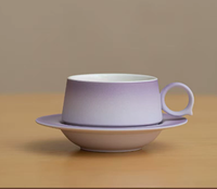 Ensemble tasse et soucoupe en céramique artisanale dégradée, style américain vintage et luxe léger, design rétro, coffret cadeau