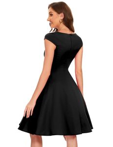 Robe d'été décontractée pour femme, élégante, rétro, plissée, col en V, sans manches, mi-longue, personnalisable - Product Image 2