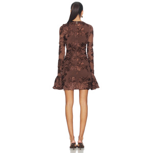 Abito da Sera Vintage Floreale Mini con Maniche Lunghe Trasparenti e Orlo a Matita, Ricamo di Rose Marrone Scuro per Donna, Outfit Formale per Feste - Product Image 4