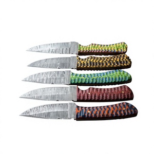 Cuchillo de hoja fija Drop Point de acero de Damasco con mango colorido, personalizable para caza, camping y supervivencia - Product Image 1
