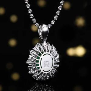 <b>Solid</b> 18K <b>Gold</b> Natural Emerald <b>Pendant</b> Set With 43pcs Diamonds 21pcs White Sapphires Gala Statement Necklace - Product Image 3