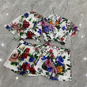 Womens Floral Print Two Piece Outfit Short Sleeve Button <b>Down</b> Shirt And Shorts Set - Product Image 6