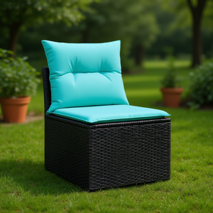 Silla de Patio sin Brazos de Ratán Sintético Negro con Cojines, Sofá de Jardín, Muebles de Exterior, Diseño Contemporáneo de un Solo Asiento - Product Image 2