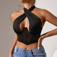 Soutien-gorge push-up sexy grande taille, respirant et écologique, à col halter ouvert, sans manches, style crop top corset