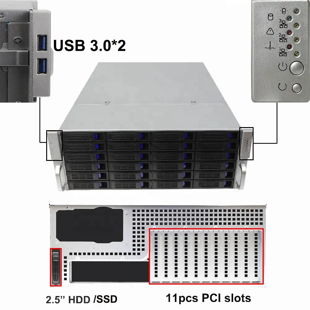 4U Rackmount Serverケースと24 + 1 Hot-Swappable SATA/SAS Drive Bay、PCI Slots 11個
