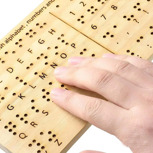 Tablero de alfabeto Braille de madera, 22x16x0,6 cm, kit educativo para el aprendizaje - Product Image 3