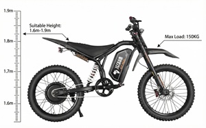 Jecham จักรยานไฟฟ้า QF200 60V 32AH ระยะไกล eBike 3000W Power bicicletas eléctricas 75 km/h ความเร็วสูงสุด suron จักรยานสกปรก - Product Image 5