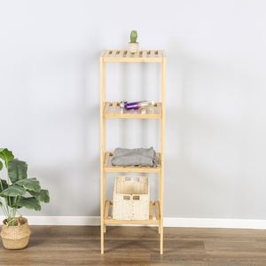Custom 4-Tier Bamboo Freestanding Plant <b>Stand</b> Decorative Bathroom Racks Storage Shelf Standing Bathroom Shelf - Product Image 2