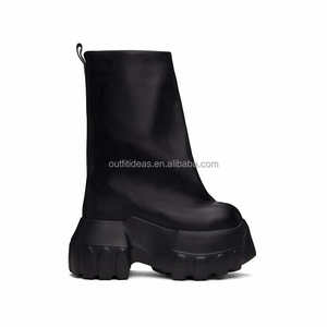 Scarpe da <span class=keywords><strong>donna</strong></span> con tacco alto a punta tonda in pelle di vitello Unisex originali scarpe eleganti con plateau nere da uomo Hollywood Mega stivali da trattore svasati - Product Image 6