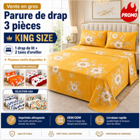 Ensemble de draps de lit imprimés en coton 3 places avec 2 taies d'oreiller, taille King Size, vente en gros