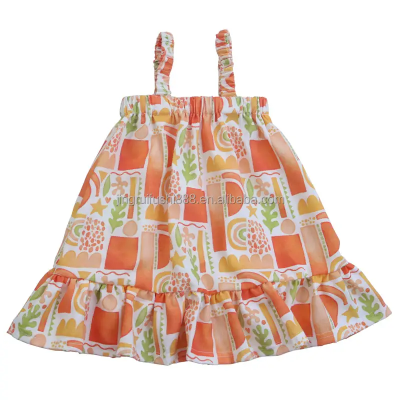 New Arrival Custom Cute Pattern Print Baby Girls A Line Milk Silk Dress Boutique Kids Sleeveless Casual Clothing