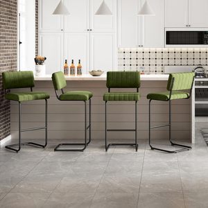 Set barbangku kain beludru hijau <span class=keywords><strong>24</strong></span> inci, kursi Bar kaki logam penyangga tinggi konter Modern 2 Abad Pertengahan - Product Image 3