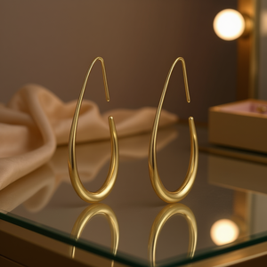 Orecchini a Cerchio E3768 a Goccia d'Acqua in Oro, Gioielli Minimalisti da Donna per Uso Quotidiano - Product Image 2