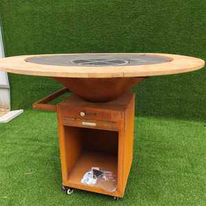 Parrilla de Barbacoa Moderna con Carro de Acero Corten, Acabado Mate, Brasero para Exteriores con Cajón de Almacenamiento y Ruedas - Product Image 6