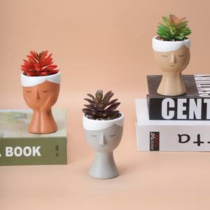Pots de fleurs en céramique pas chers en <span class=keywords><strong>forme</strong></span> de tête, vases modernes en céramique et jardinières en plastique avec verdure artificielle pour la décoration - Product Image 5