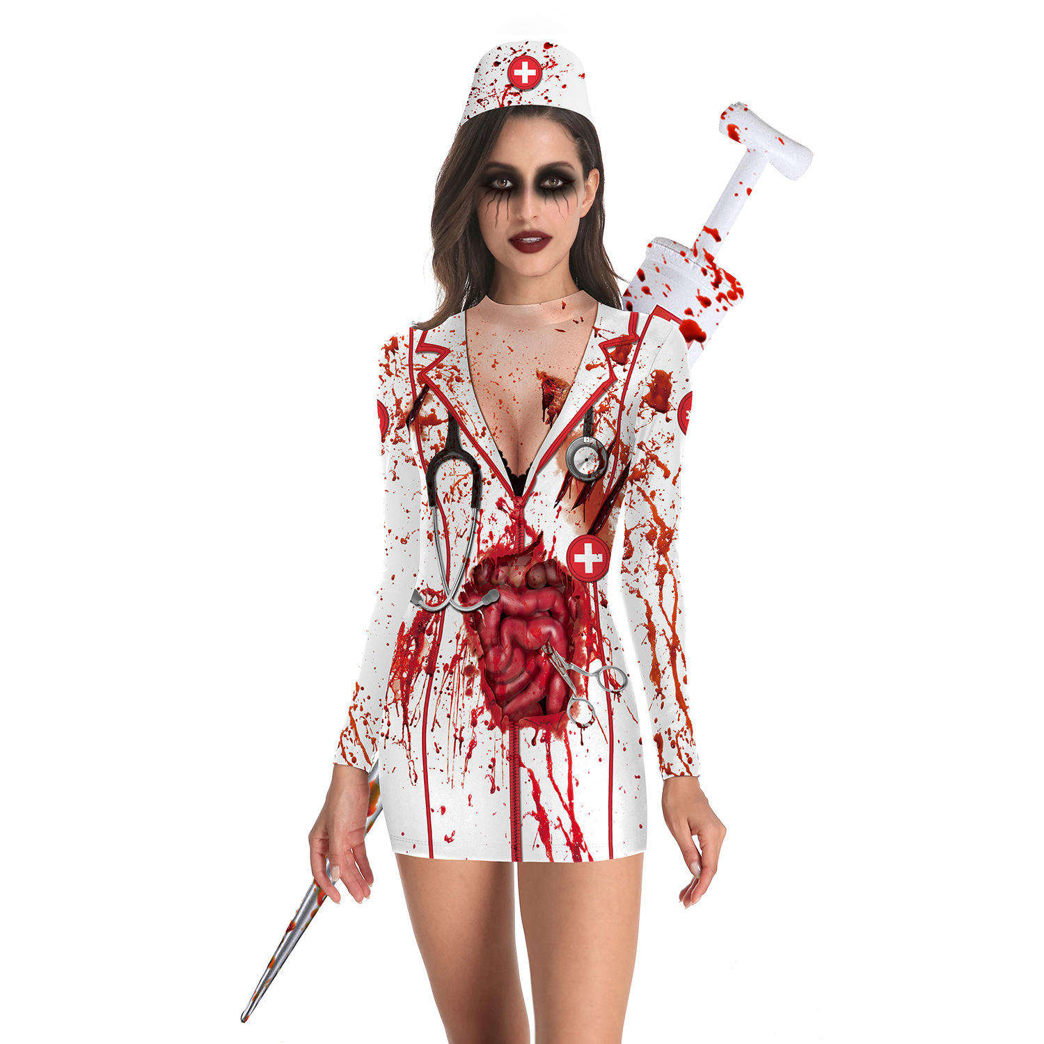 Costume D'Halloween D'infirmière Sanglante Pour Femmes Avec