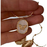 Élégant collier cadre photo papillon en acier inoxydable plaqué or 18 carats, bijou tendance décontracté, cadeau