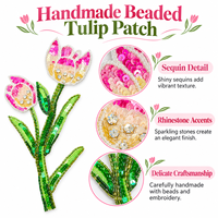Applique Fleur de Tulipe Perlée Faite à la Main avec Paillettes et Strass pour Robes, Vestes, Sacs, Qipao, Vêtements, Décoration DIY, Cadeau