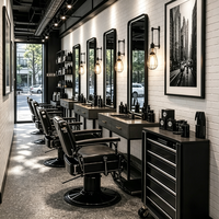 Ensemble complet de coiffure vintage pour homme: miroir vertical à cadre noir, station de coiffure et bureau d’opération