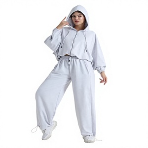Autumn Women's High Quality Fleece Quick Dry Front Hooded Pullover Hoodie Jogger Pant Washed Drop Shoulder Custom Logo Pockets - Product Image 1