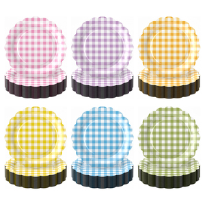 Hot Sale <b>Gingham</b> Check Paper Plates Colorful Disposable Party Tableware for Birthday Picnic Wedding Events - Product Image 1