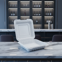 Boîte alimentaire jetable en MFPP noir et blanc, 8x8 pouces, 9x9 pouces, 1 et 3 compartiments, micro-ondable, type clamshell, pour plats à emporter