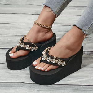 Sandali Estivi da <span class=keywords><strong>Donna</strong></span> <span class=keywords><strong>con</strong></span> <span class=keywords><strong>Tacco</strong></span> e Piattaforma, Cinturino <span class=keywords><strong>con</strong></span> Cristalli, Zeppa e <span class=keywords><strong>Infradito</strong></span> da Spiaggia - Product Image 3