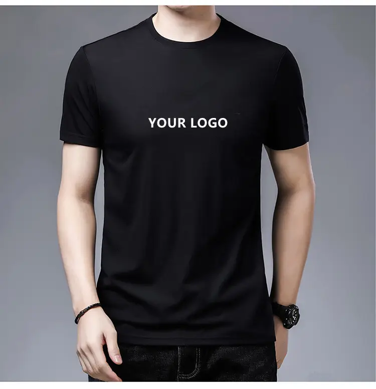Customized print organic bamboo fiber white black blank plain t-shirt short sleeve in stock drop shipping