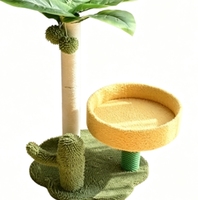 Arbre à chat multifonctionnel en sisal avec griffoir en forme de cocotier tropical, masseur en forme de cactus et coussin rond doux pour chat