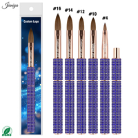 Pinceaux en acrylique Kolinsky de qualité professionnelle avec manche en strass bleus OEM&ODM, outils professionnels pour l'art des ongles pour l'application de gel de construction