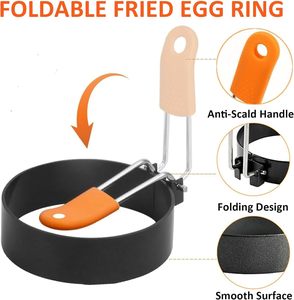 Paquete de 4 Moldes Antiadherentes de Metal Ecológicos para Huevos con Asa de Silicona para Freír y Dar Forma a Huevos - Product Image 3