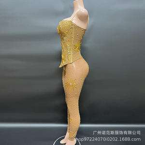 FNS212 pakaian kostum acara dansa malam setelan ulang tahun <span class=keywords><strong>Prom</strong></span> Set celana atas hitam berlian imitasi berkilau - Product Image 2