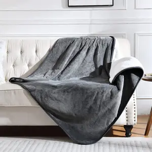 Chất Lượng Cao Màu Xám Siêu Mềm Flannel Sherpa Kích Thước Lớn Ngoài Trời Không Thấm Nước Mực Chăn Bìa Cho Người Lớn Chơi