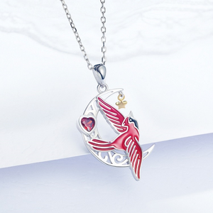 Collar de plata de ley 925 con colgante de media luna, luna, estrella, pájaro volador, collar conmemorativo - Product Image 2