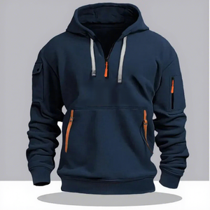 Sudadera con capucha negra para hombre con cremallera, cremalleras amarillas neón, 100% algodón polar, cortavientos, ecológica, estilo casual urbano - Product Image 5