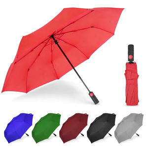 Parapluie pliant automatique portable de haute qualité, compact, en tissu pongé rouge, imperméable, protection solaire et pluie, personnalisable avec logo - Product Image 1