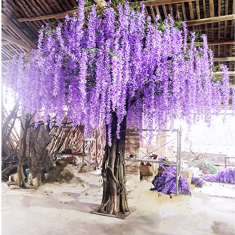 Árbol DE FLOR DE glicinia de seda artificial, árbol de flor púrpura grande hecho a mano personalizado para decoración de boda, árbol de glicinia artificial