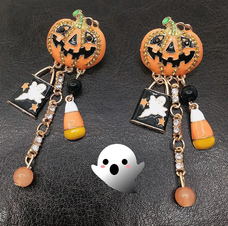 Zhong Nuo New Fashion Frauen Halloween Party Kürbis Ghost Pair Ohr Ohr stecker Dangle Hoop Drop Ohrringe Schmuck Großhandel