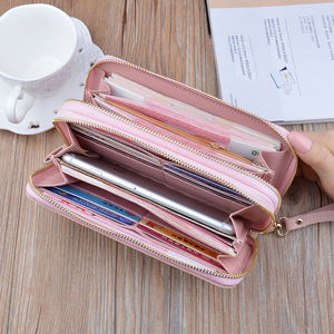 ZR199 portafoglio da donna borsa lunga PU portafoglio <span class=keywords><strong>con</strong></span> cerniera a doppio strato portamonete elegante <span class=keywords><strong>porta</strong></span> <span class=keywords><strong>carte</strong></span> di credito per cellulare a colori a contrasto - Product Image 2