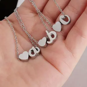 2025 femmes en acier inoxydable pendentif initial collier hautement poli A-Z coeur <span class=keywords><strong>lettre</strong></span> or Rose or mignon géométrique anniversaire - Product Image 5