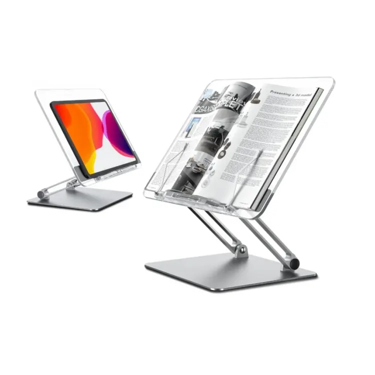 Acrylic Book Stand,Laptop Stand Transparent Fold able,Book,Tablet,Laptop,Retractable Page Clips,Height&Angle Adjustable